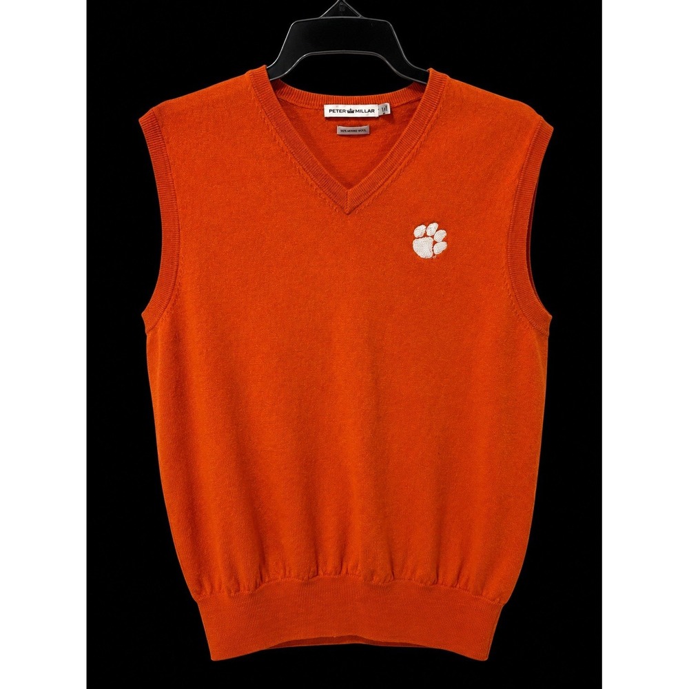 Clemson Tigers Sweater Vest Mens L Orange NCAA Merino Peter Millar
